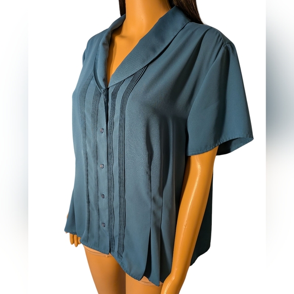 Women's Teal Blue Button Down Blouse Croft & Barrow - Picture 2 of 11